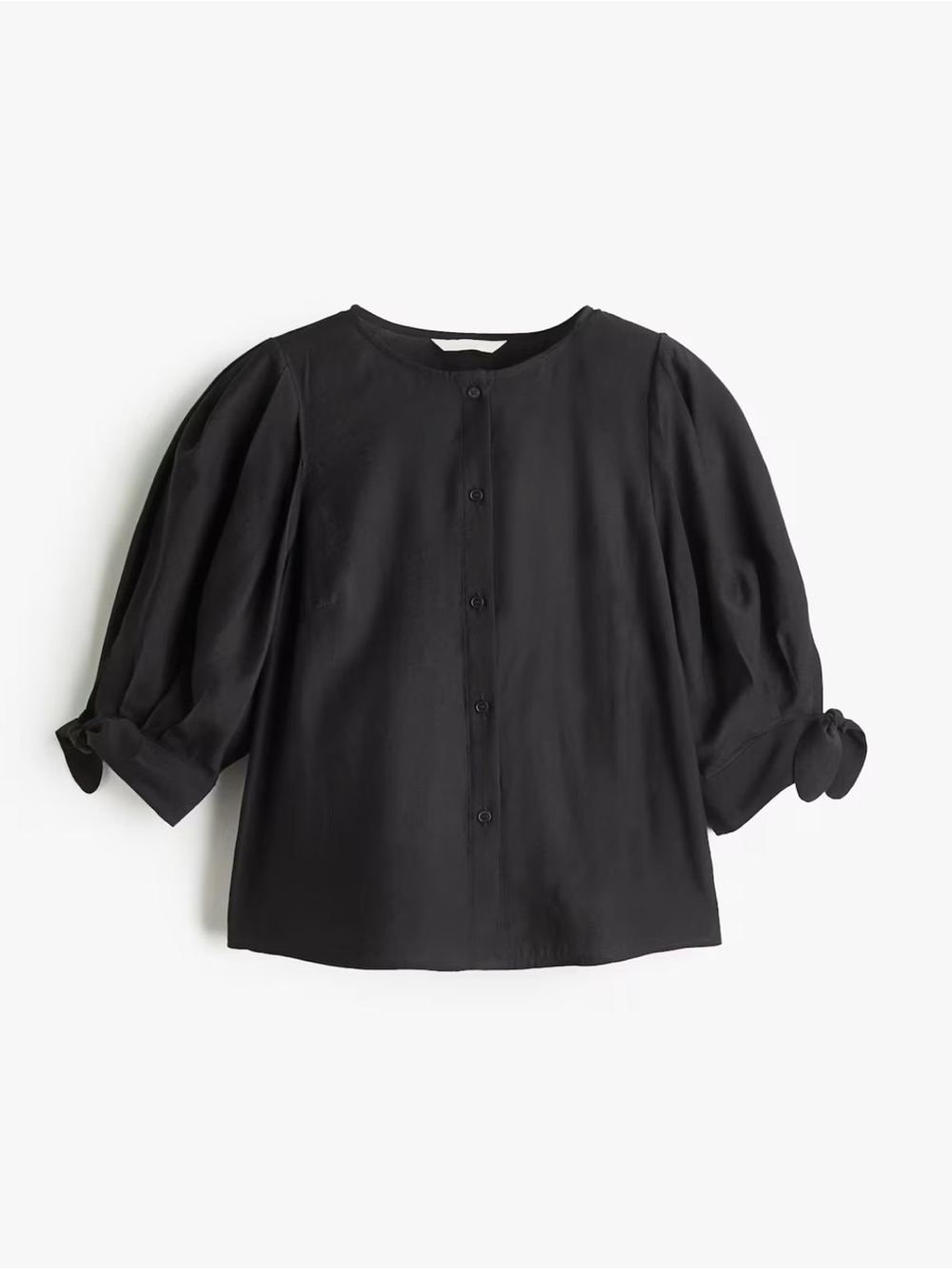 H&M Black Button Front Tie Sleeve Blouse Size XL